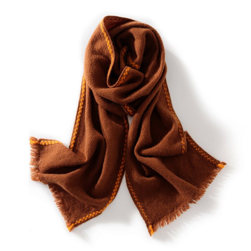 Fringed Pure Cashmere Scarf for Women Cashmere Wrap with Woven Trim