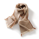 Fringed Pure Cashmere Scarf for Women Cashmere Wrap with Woven Trim