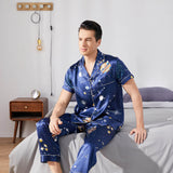 Galaxy Printed Silk Pajama Set For Mens Luxury Silk Nightwear