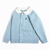 Girls Cashmere Cardigan White Collar Floral Embroidery Cashmere Sweater