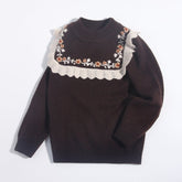 Girls Cashmere Sweater Floral Embroidery Lace Trim Kids Cashmere Pullover