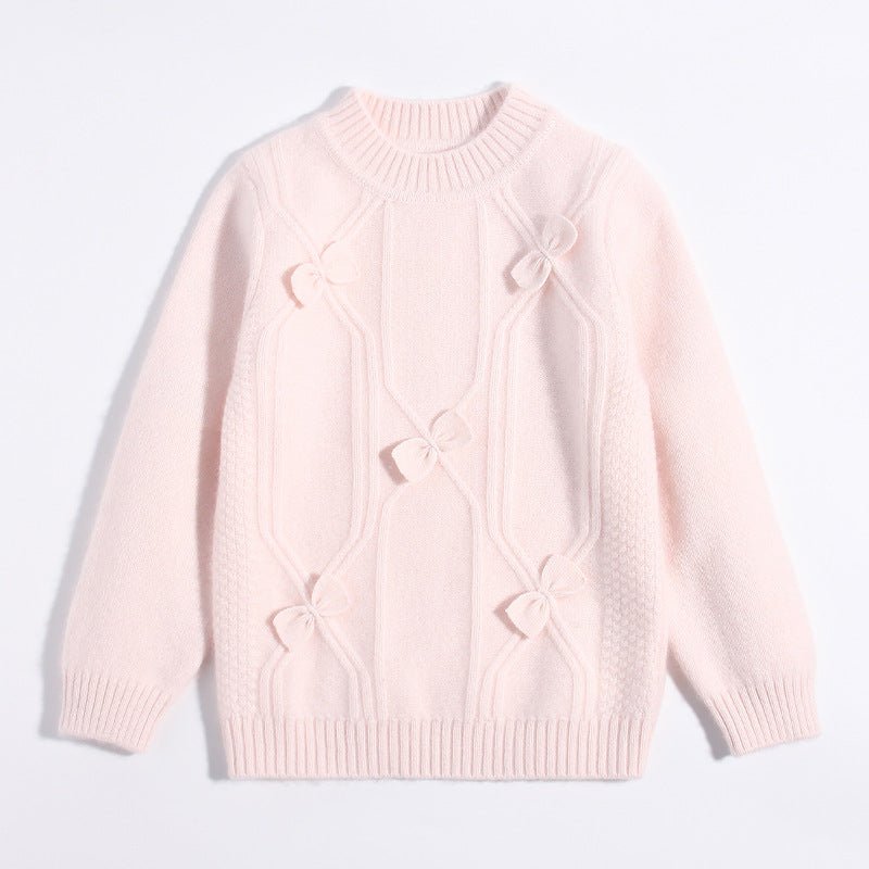 Girls Pink Cashmere Sweater Bow Knit Detailing Kids Cashmere Pullover Pink 90