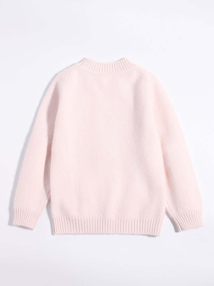 Girls Pink Cashmere Sweater Bow Knit Detailing Kids Cashmere Pullover Pink 90