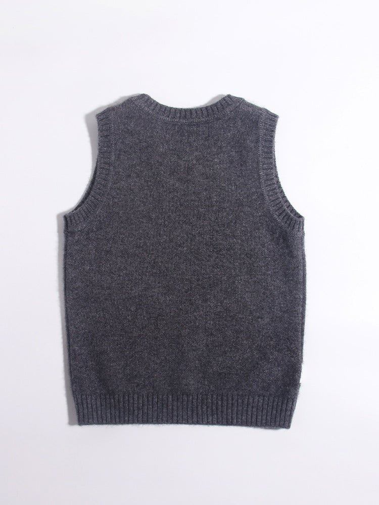 Kids 100% Cashmere Sweater Vest Abstract Dog Pattern Cashmere Knit Pullover Grey 80