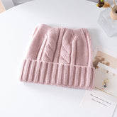 Kids Cable Knit Cashmere Beanie Ribbing Hem Cashmere Hat for Boys and Girls Pink S