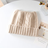 Kids Cable Knit Cashmere Beanie Ribbing Hem Cashmere Hat for Boys and Girls Beige S