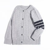 Kids Cable Knit Cashmere Cardigan Stripe Sleeve Cashmere Sweater Ribbing Hem