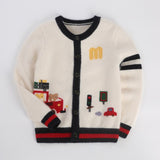 Kids Cashmere Cardigan Toy Car Traffic Knit Design Cashmere Sweater Ivory 90