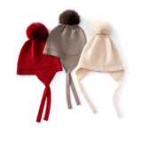 Kids Cashmere Earflap Hat with Pom Tie - String Cashmere Beanie
