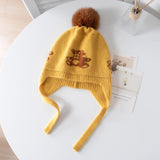 Kids Cashmere Knit Earflap Hat With Pom And Teddy Bear Cashmere Beanie