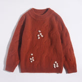 Kids Cashmere Sweater 3D Pom - Pom Floral Accents Cashmere Pullover
