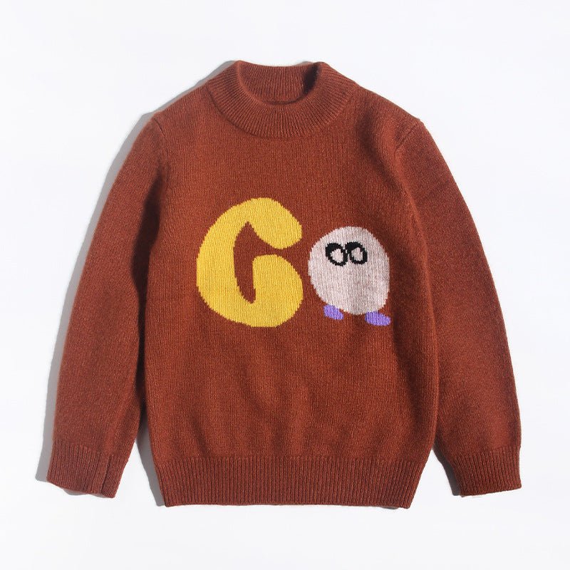 Kids Crew Neck Cashmere Sweater Animal and Graphic Designs Cashmere Pullover Brown 90