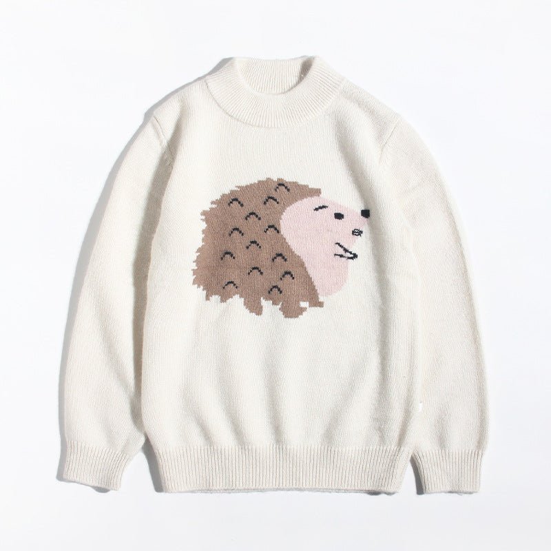 Kids Crew Neck Cashmere Sweater Animal and Graphic Designs Cashmere Pullover White 90