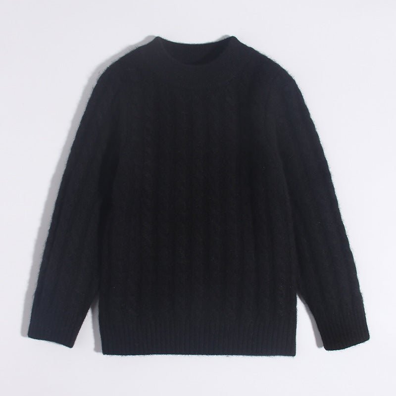Kids Crew Neck Pure Cashmere Sweater Cable Knitted Cashmere Sweater Black 90