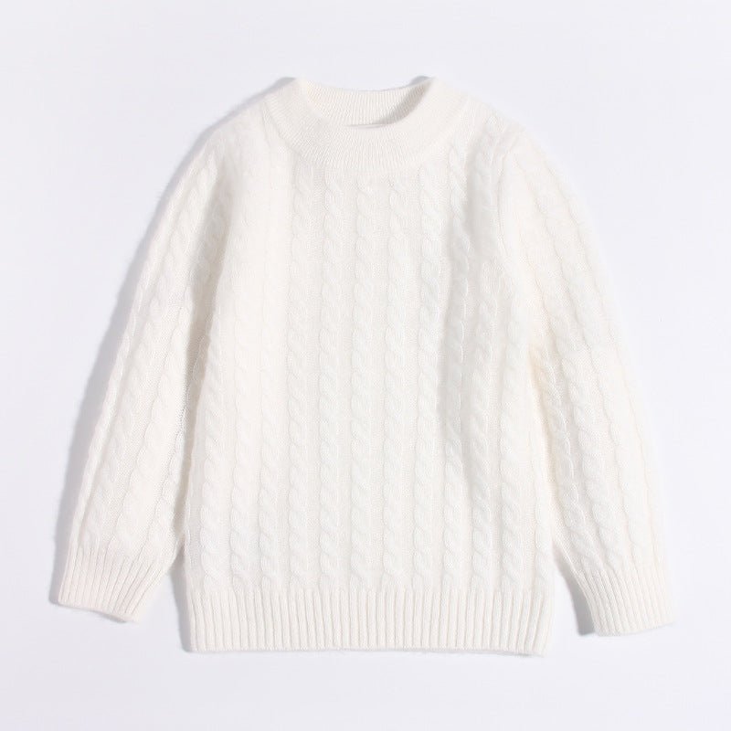 Kids Crew Neck Pure Cashmere Sweater Cable Knitted Cashmere Sweater White 90