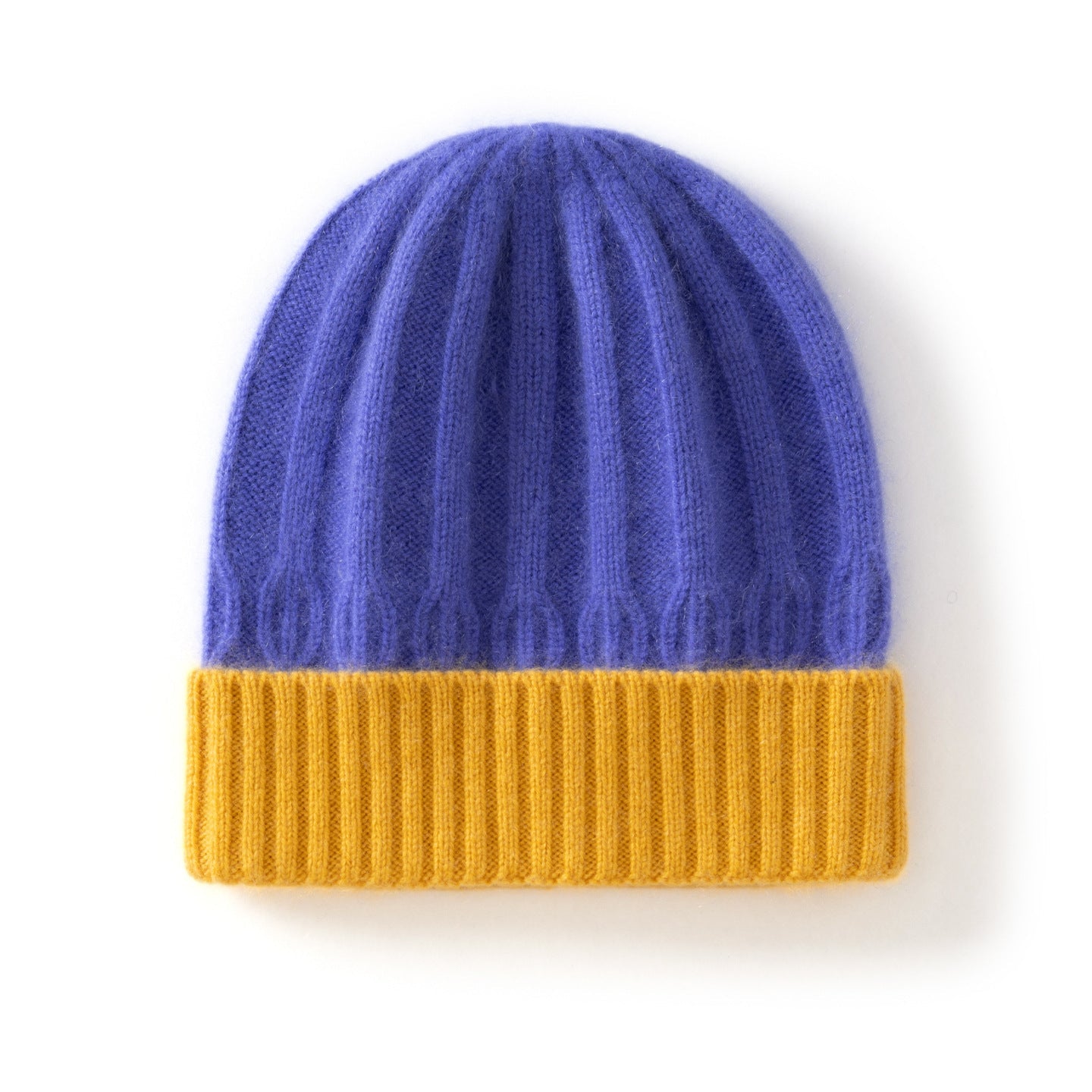 Kids Ribbed Cashmere Knit Beanie Folded Edge Colorblock Cashmere Knit Hat