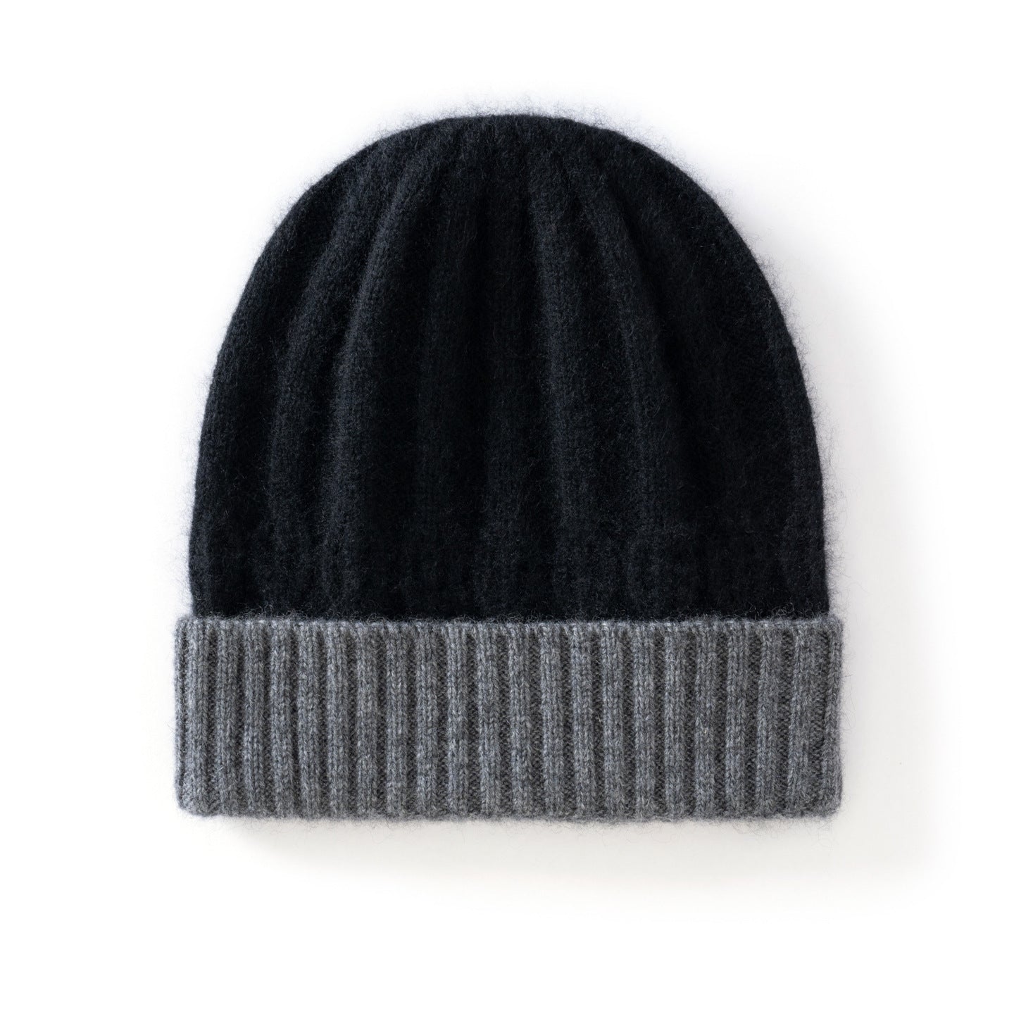 Kids Ribbed Cashmere Knit Beanie Folded Edge Colorblock Cashmere Knit Hat
