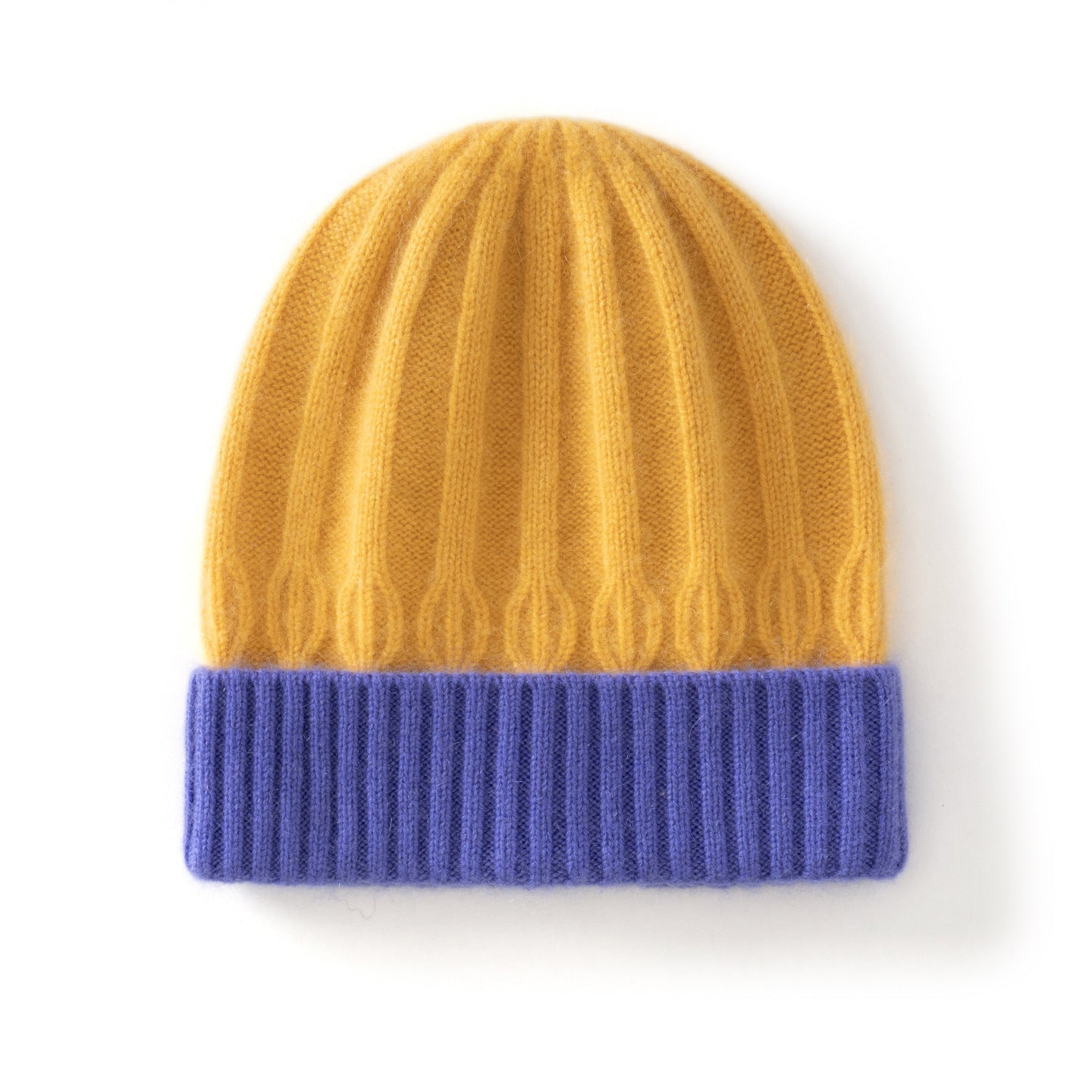 Kids Ribbed Cashmere Knit Beanie Folded Edge Colorblock Cashmere Knit Hat