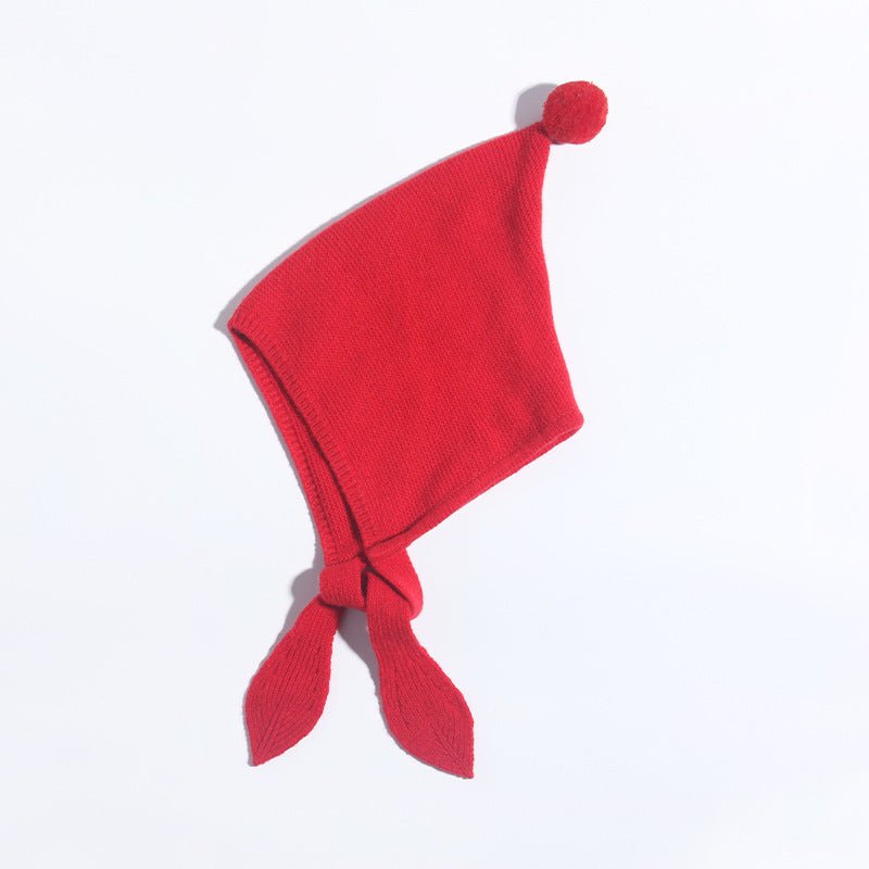 Kids Tie Cashmere Beanie Knit Elf Cashmere Hats with Pom Pom Red S