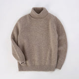 Kids Turtleneck Cashmere Sweater Long Sleeve Cashmere Pullover Ribbing Hem Taupe 90