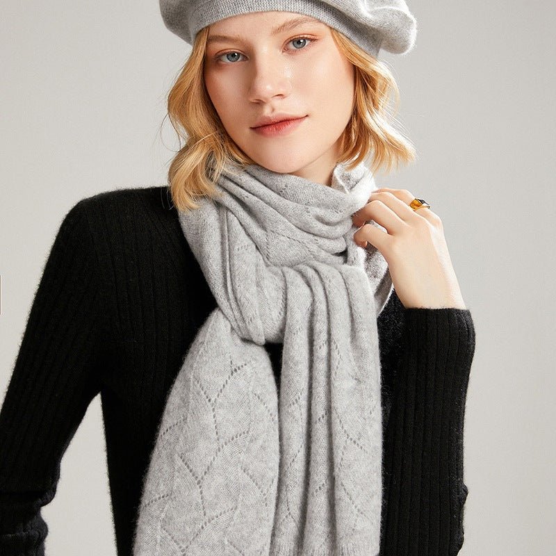Long Cut - out Cashmere Scarf for Women Double Layer Solid Cashmere Shawl and Wraps