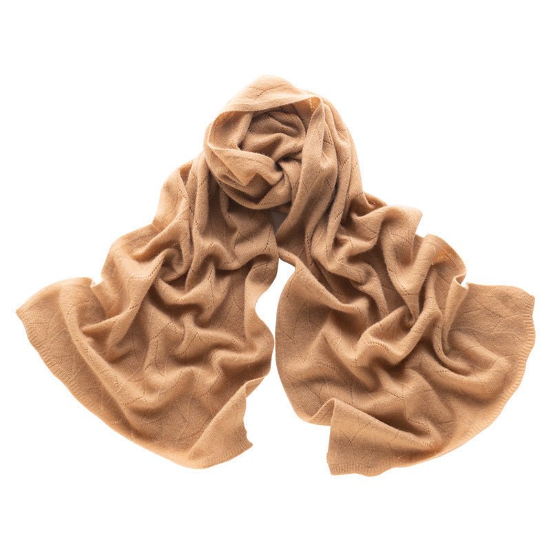Long Cut - out Cashmere Scarf for Women Double Layer Solid Cashmere Shawl and Wraps