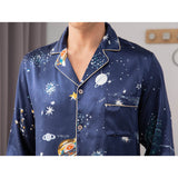 Long Galaxy Print Men Silk Pajama Set Luxury Silk Nightwear