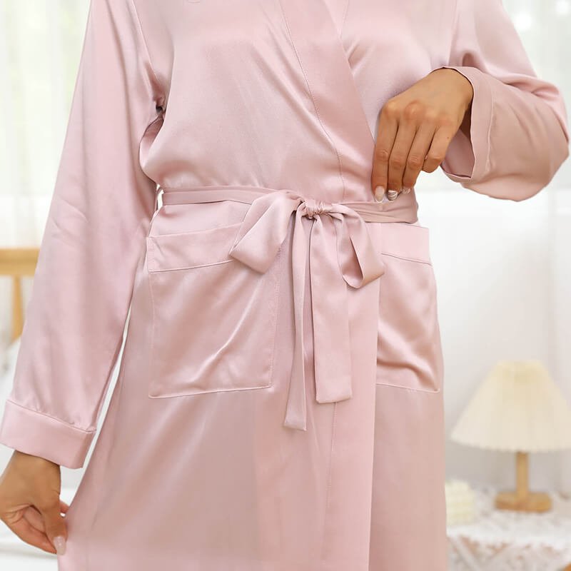 Long Mulberry Silk Robe Luxury 100% Silk Bathrobe Silver Gray XS
