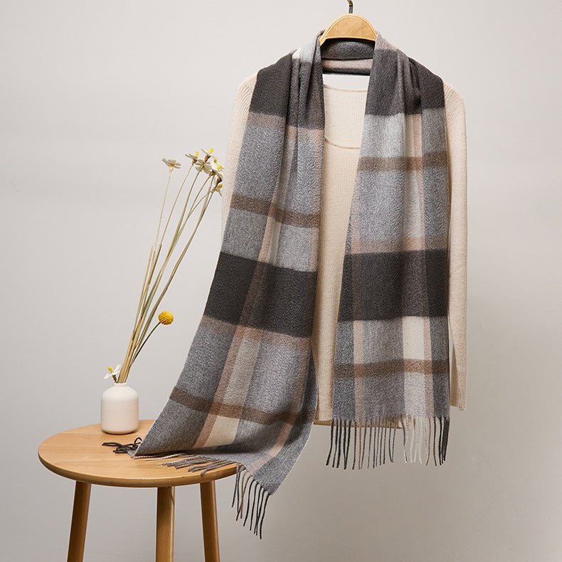 Long Plaid Cashmere Scarf With Tassel Winter Warps With Fringe