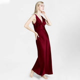 Long Silk Nightgown For Women Wide Strap V Neck Silk Nightdress