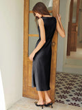 Luxury Silk Dresses Cowl Neck Sleeveless Silk Midi Dress