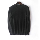 Mens Diamond Knit Cashmere Sweater Crew Neck Long Sleeve Cashmere Pullover Black XS