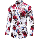 Men's Flower Printed Silk Shirts Button Down Silk Dress Shirt