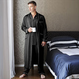Mens Long Silk Pajamas & Robe Set Full Length Silk Sleepwear