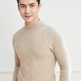Mens Diamond Pattern Turtleneck Cashmere Sweater Long Sleeve Ribbed Hem Pullover