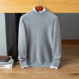 Mens Mock Neck Cashmere Sweater Warm Long Sleeve Solid Sweatershirt