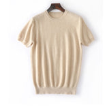 Mens Short Sleeve Pure Cashmere Sweater Crew Neck Textured Knit Tops