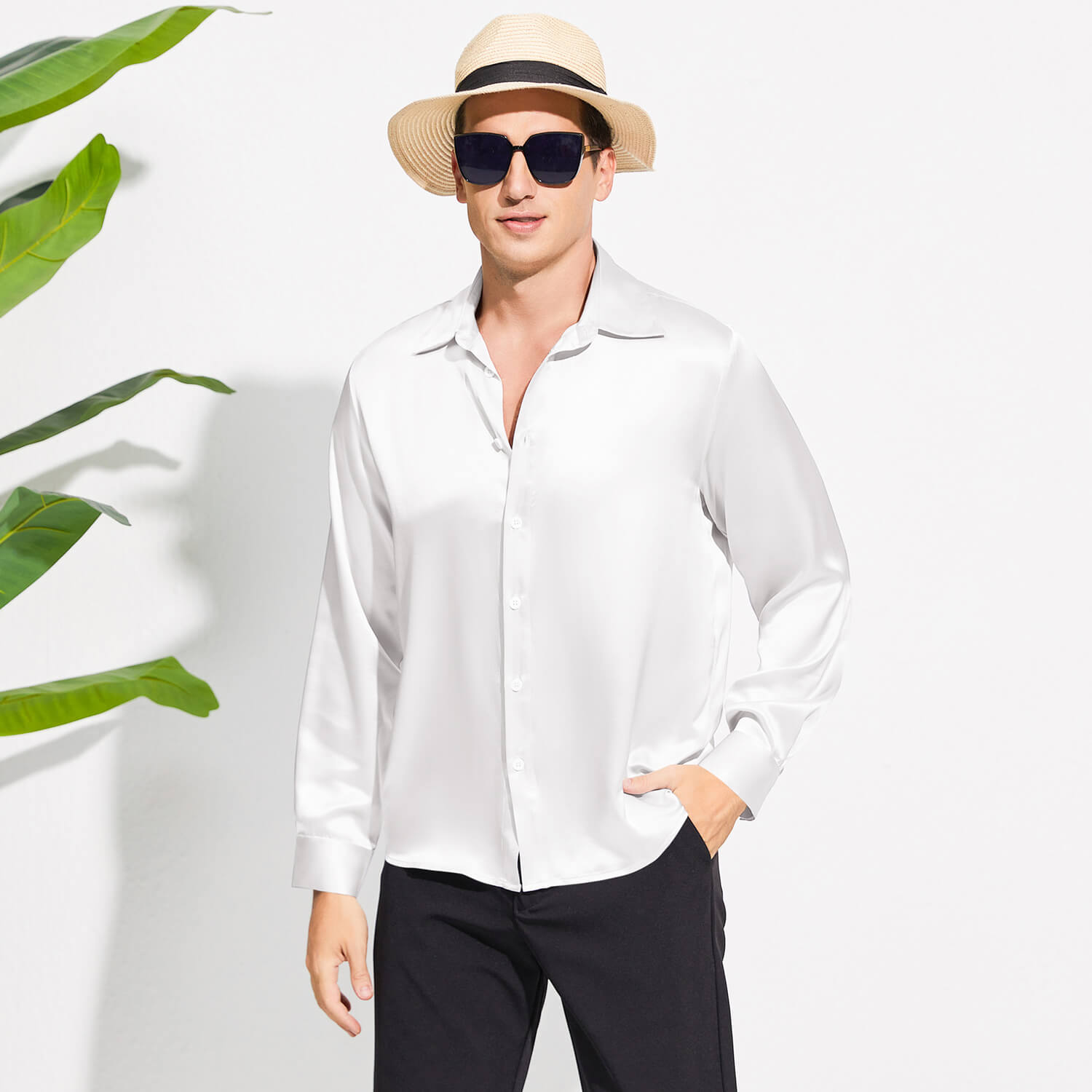Men's Silk Button - Down Shirt Silk Casual Silk Dress Shirts