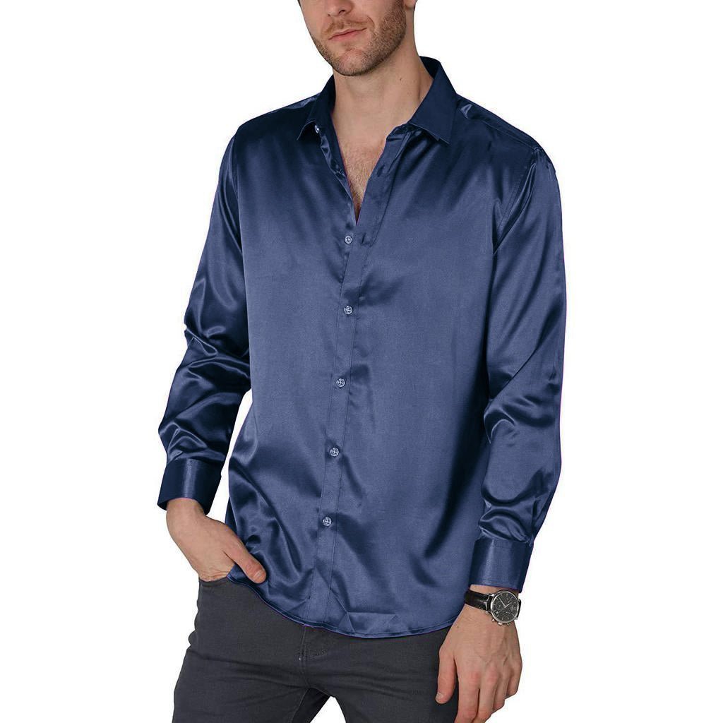 Men's Silk Dress Shirt Luxury Casual Party Silk Shirts