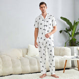 Men's Silk Pajamas Set Short Sleeves Butterfly Print Silk Nightwear