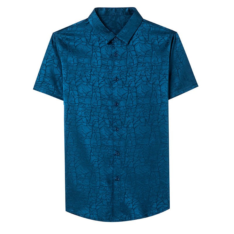 Mens Silk Shirts Short Sleeve Abstract Textured Pattern Silk Dress Shirt