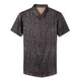 Mens Silk Shirts Short Sleeve Crackled Bronze Texture Silk Dress Shirt