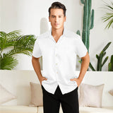 Men's Silk T-Shirt Luxury Button Down Silk Short Dress Shirt