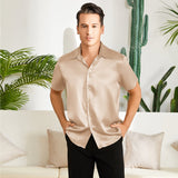 Men's Silk T-Shirt Luxury Button Down Silk Short Dress Shirt