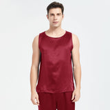 Mens Silk Tank Top Set Sleeveless Short Silk Pajamas Set