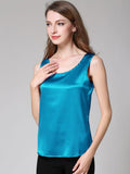 Peacock Blue Classic Round Neck Silk Tank Top for Ladies