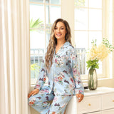 Luxury Print Silk Pajamas Floral Butterfly Silk Pajamas Set