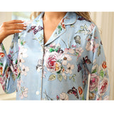 Luxury Print Silk Pajamas Floral Butterfly Silk Pajamas Set