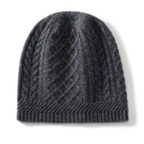 Pure Cashmere Beanie with Ribbing Edge Solid Cashmere Chunky Diamond Knit Hat
