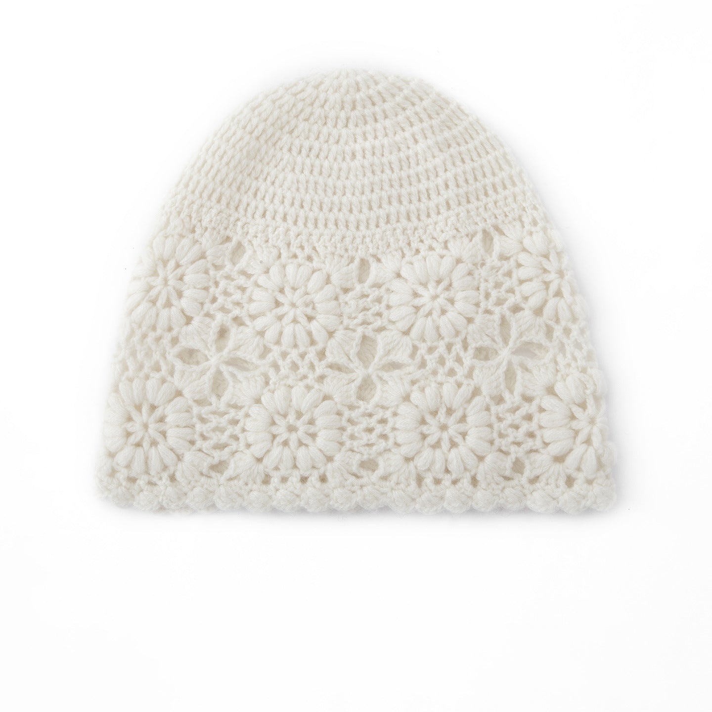 Pure Cashmere Crochet Knit Beanie Cashmere Crochet Floral Hat for Women
